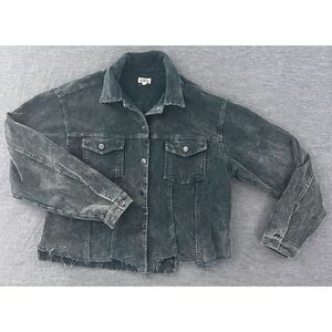 POL Vintage Inspired Green Corduroy Raw‎ Hem Jacket Large Women's Style JFT399